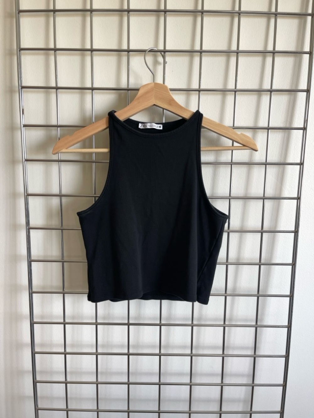 Zara Black Cropped Ribbed Tank - High Neck